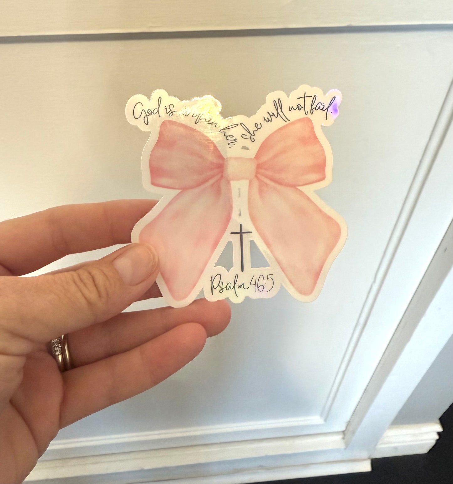 God is within her Bow (white background) sticker