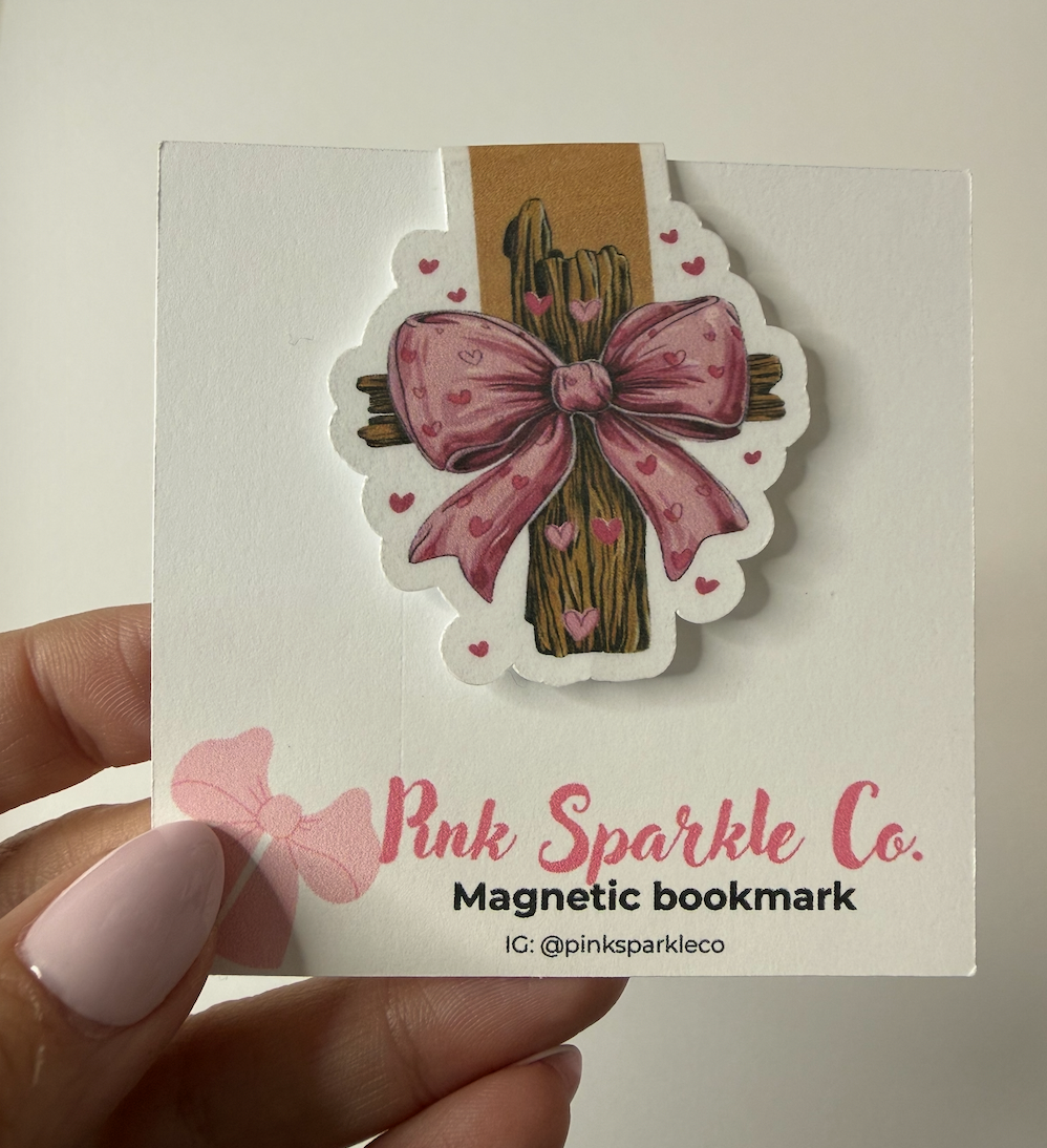 Cross & Pink Bow Magnetic Bookmark