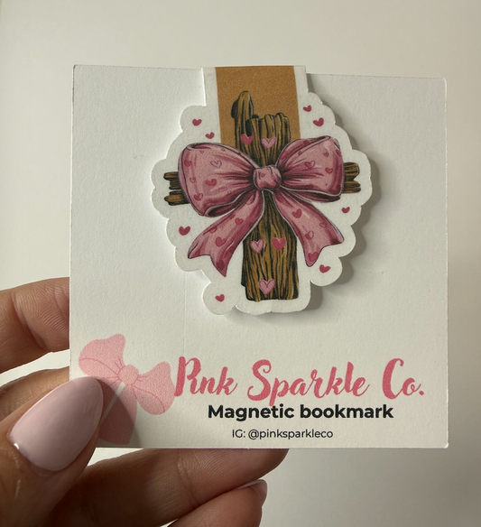 Cross & Pink Bow Magnetic Bookmark
