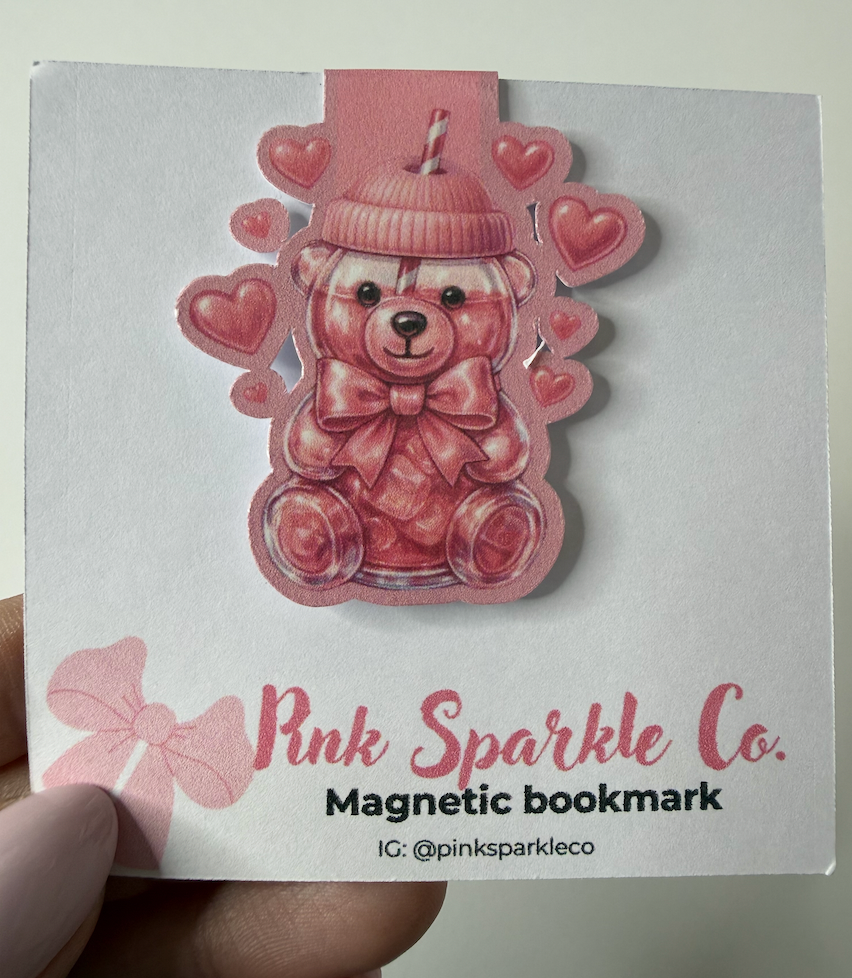 Pink Bear Cup Magnetic Bookmark