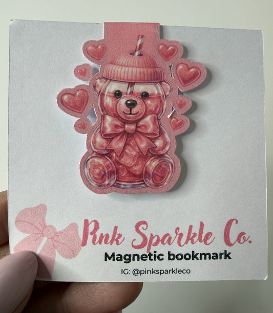 Pink Bear Cup Magnetic Bookmark
